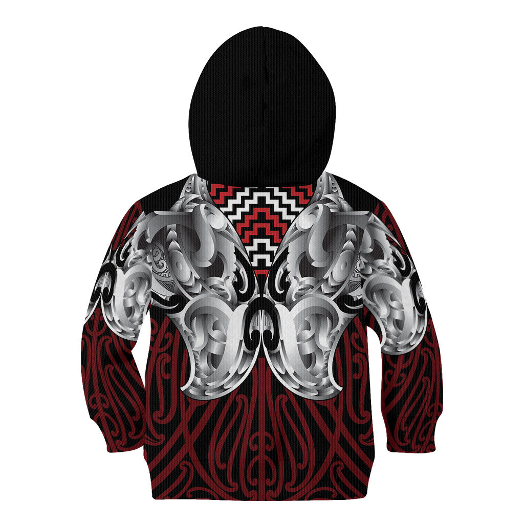 Aotearoa Kowhaiwhai Poutama Red Motif Kid Hoodie LT9 - Polynesian Pride