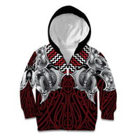 Aotearoa Kowhaiwhai Poutama Red Motif Kid Hoodie LT9 Zip Hoodie Red - Polynesian Pride