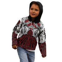 Aotearoa Kowhaiwhai Poutama Red Motif Kid Hoodie LT9 - Polynesian Pride