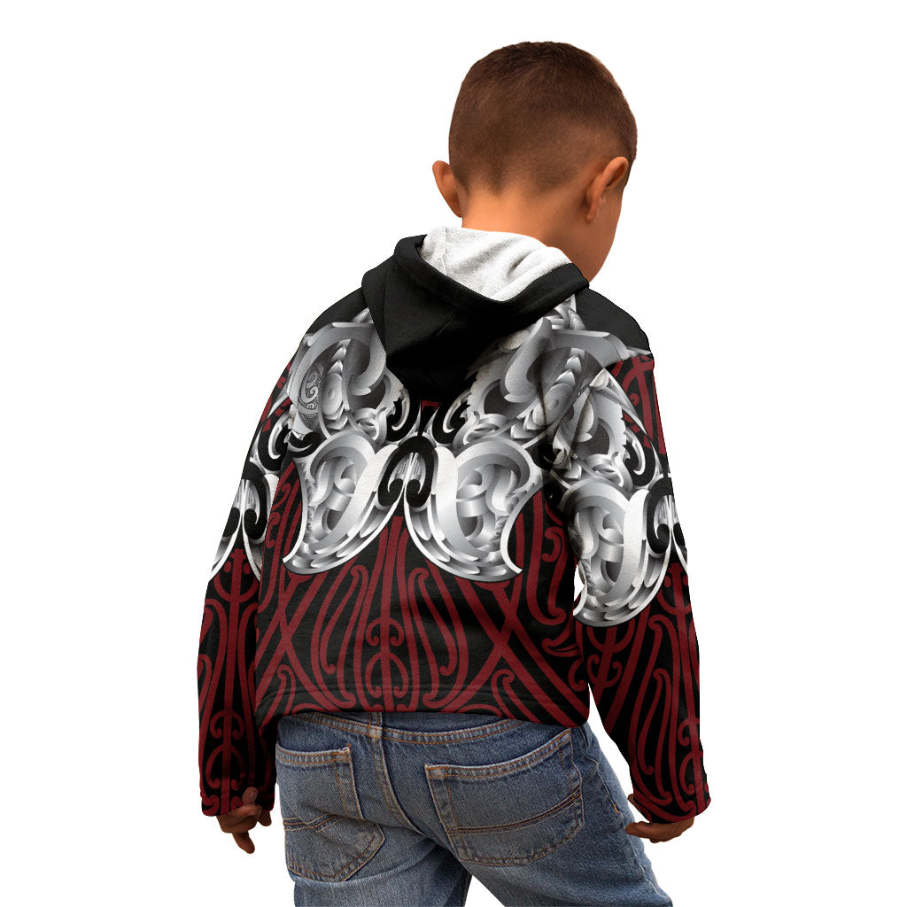 Aotearoa Kowhaiwhai Poutama Red Motif Kid Hoodie LT9 - Polynesian Pride