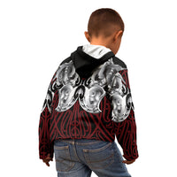 Aotearoa Kowhaiwhai Poutama Red Motif Kid Hoodie LT9 - Polynesian Pride