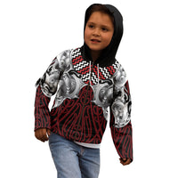 Aotearoa Kowhaiwhai Poutama Red Motif Kid Hoodie LT9 - Polynesian Pride