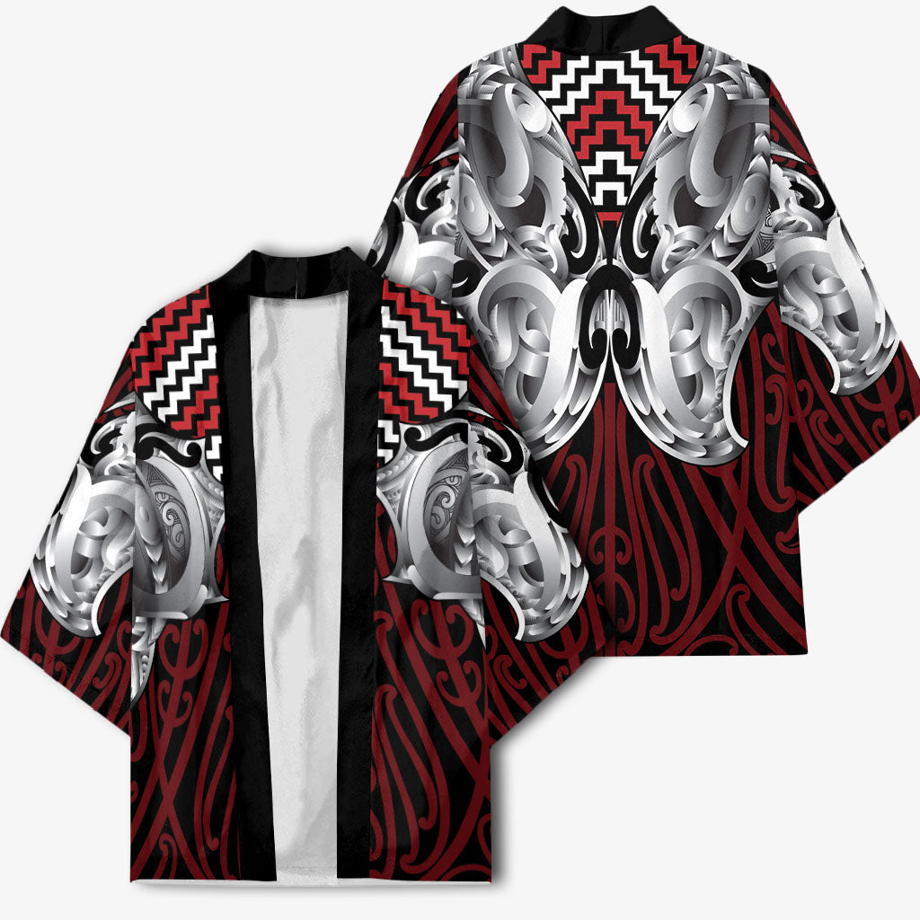 Aotearoa Kowhaiwhai Poutama Red Motif Kimono LT9 - Polynesian Pride