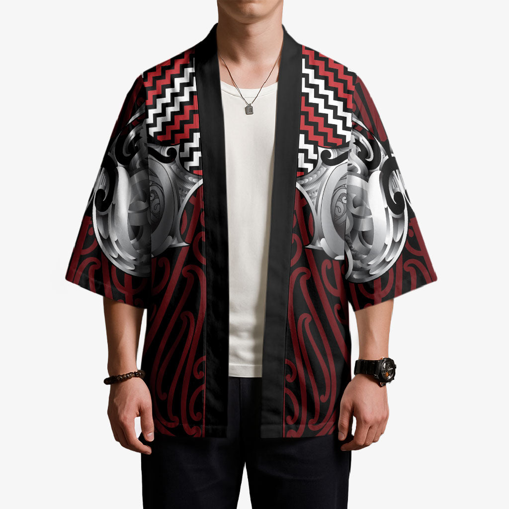 Aotearoa Kowhaiwhai Poutama Red Motif Kimono LT9 - Polynesian Pride