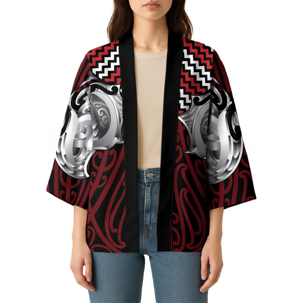 Aotearoa Kowhaiwhai Poutama Red Motif Kimono LT9 - Polynesian Pride