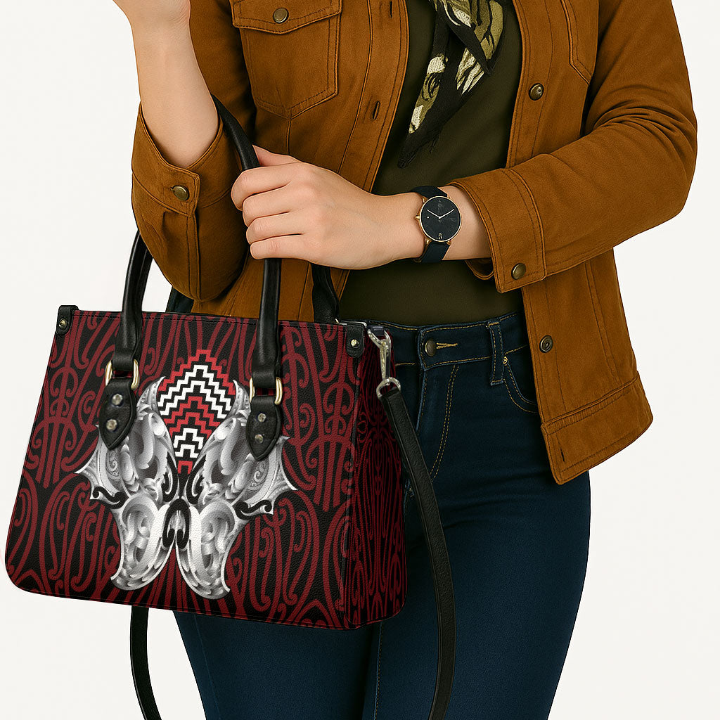Aotearoa Kowhaiwhai Poutama Red Motif Leather Bag LT9 - Polynesian Pride