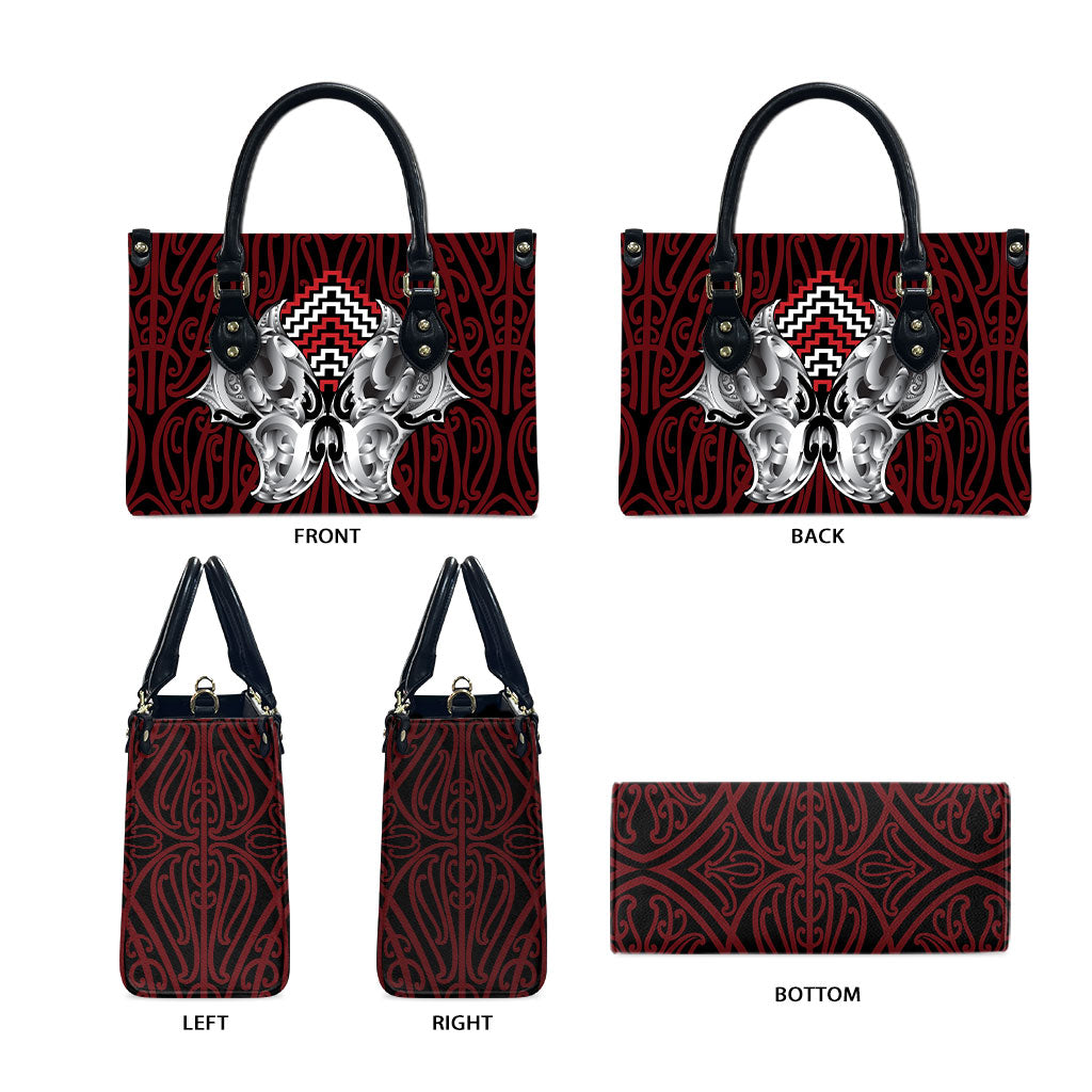 Aotearoa Kowhaiwhai Poutama Red Motif Leather Bag LT9 - Polynesian Pride