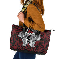 Aotearoa Kowhaiwhai Poutama Red Motif Leather Tote Bag LT9 Red - Polynesian Pride