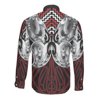 Aotearoa Kowhaiwhai Poutama Red Motif Long Sleeve Button Shirt LT9 - Polynesian Pride