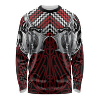 Aotearoa Kowhaiwhai Poutama Red Motif Long Sleeve Shirt LT9 Unisex Red - Polynesian Pride