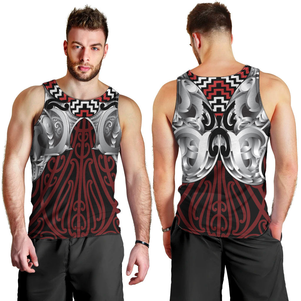 Aotearoa Kowhaiwhai Poutama Red Motif Men Tank Top LT9 - Polynesian Pride