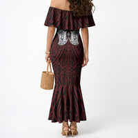 Aotearoa Kowhaiwhai Poutama Red Motif Mermaid Dress LT9 - Polynesian Pride