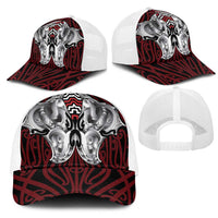 Aotearoa Kowhaiwhai Poutama Red Motif Mesh Trucker Cap
