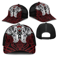 Aotearoa Kowhaiwhai Poutama Red Motif Mesh Trucker Cap