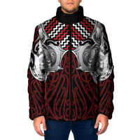 Aotearoa Kowhaiwhai Poutama Red Motif Padded Jacket