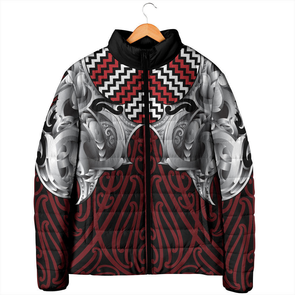 Aotearoa Kowhaiwhai Poutama Red Motif Padded Jacket