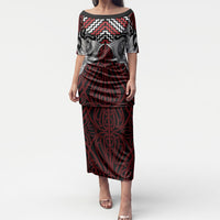 Aotearoa Kowhaiwhai Poutama Red Motif Puletasi LT9 Long Dress Red - Polynesian Pride