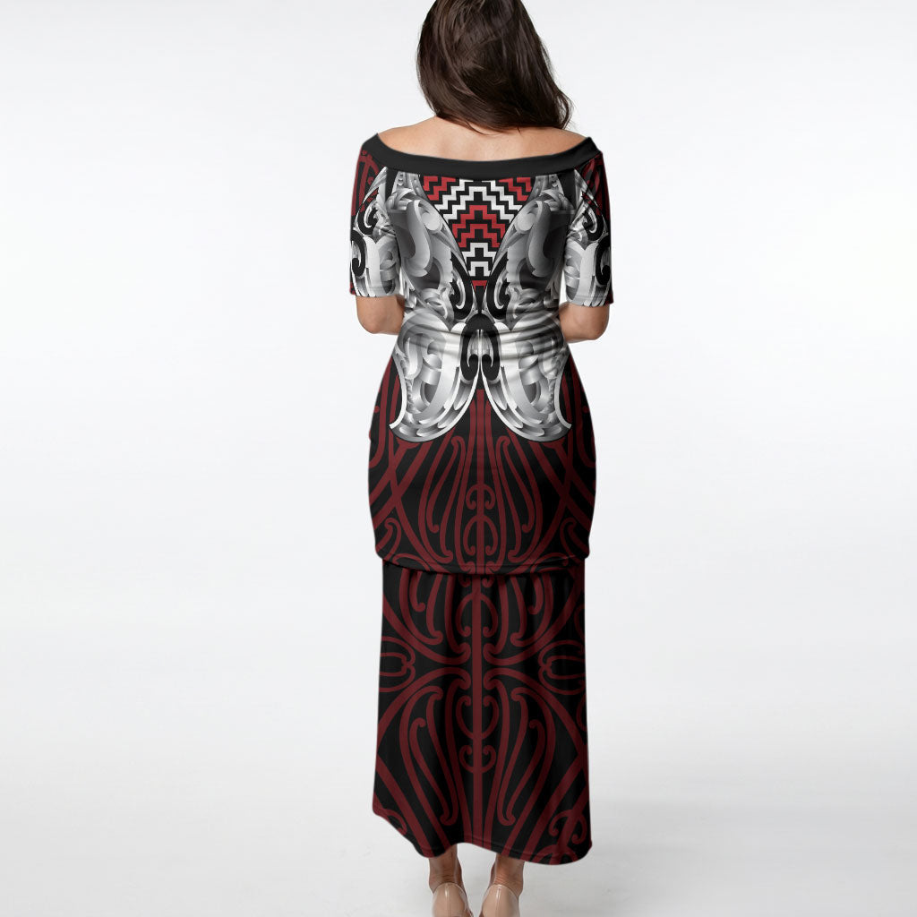 Aotearoa Kowhaiwhai Poutama Red Motif Puletasi LT9 - Polynesian Pride