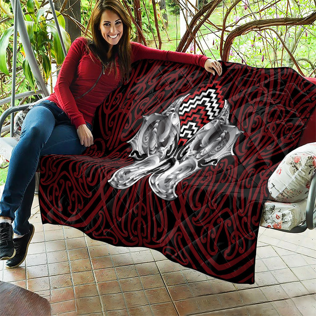 Aotearoa Kowhaiwhai Poutama Red Motif Quilt LT9 - Polynesian Pride