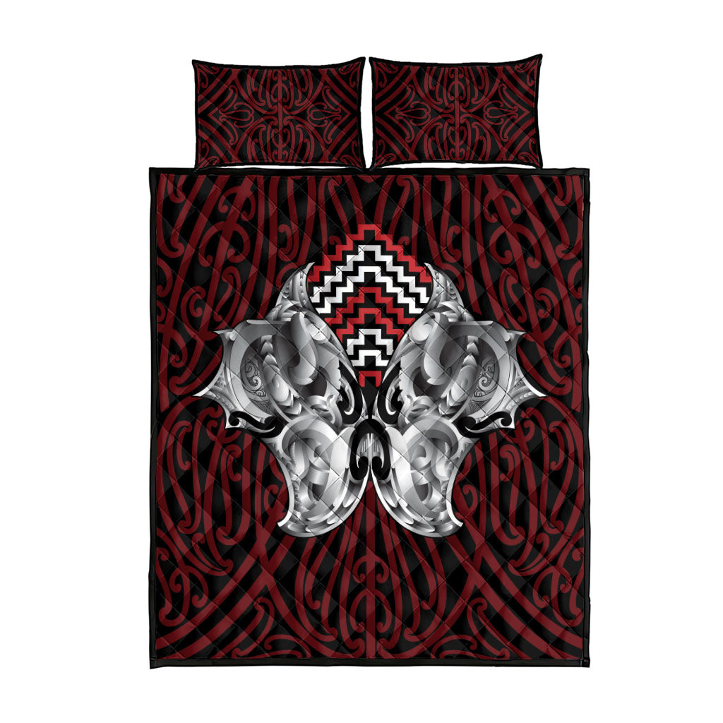 Aotearoa Kowhaiwhai Poutama Red Motif Quilt Bed Set LT9 - Polynesian Pride