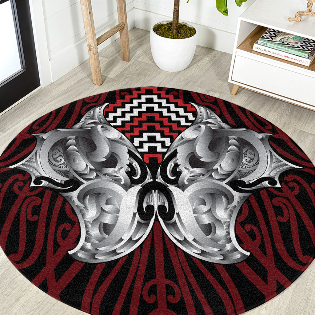 Aotearoa Kowhaiwhai Poutama Red Motif Round Carpet LT9 Red - Polynesian Pride