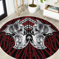 Aotearoa Kowhaiwhai Poutama Red Motif Round Carpet LT9 Red - Polynesian Pride