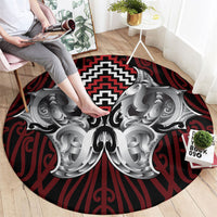 Aotearoa Kowhaiwhai Poutama Red Motif Round Carpet LT9 - Polynesian Pride