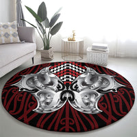 Aotearoa Kowhaiwhai Poutama Red Motif Round Carpet LT9 - Polynesian Pride