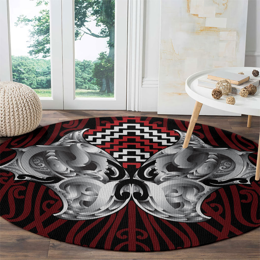 Aotearoa Kowhaiwhai Poutama Red Motif Round Carpet LT9 - Polynesian Pride