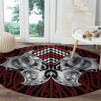 Aotearoa Kowhaiwhai Poutama Red Motif Round Carpet LT9 - Polynesian Pride