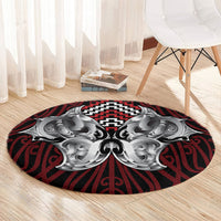 Aotearoa Kowhaiwhai Poutama Red Motif Round Carpet LT9 - Polynesian Pride