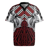 Aotearoa Kowhaiwhai Poutama Red Motif Rugby Jersey LT9 Red - Polynesian Pride