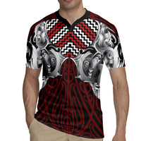 Aotearoa Kowhaiwhai Poutama Red Motif Rugby Jersey LT9 - Polynesian Pride