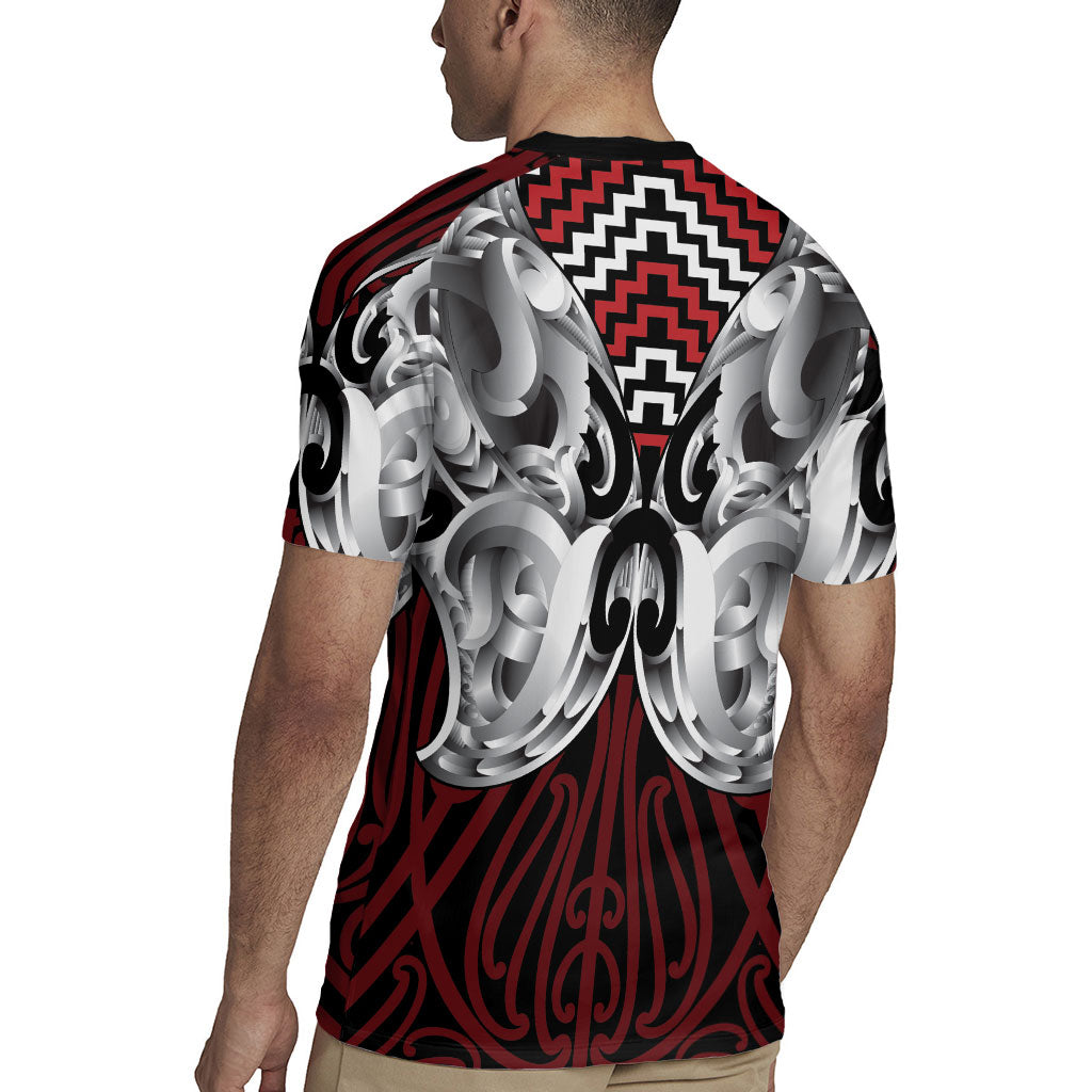 Aotearoa Kowhaiwhai Poutama Red Motif Rugby Jersey LT9 - Polynesian Pride