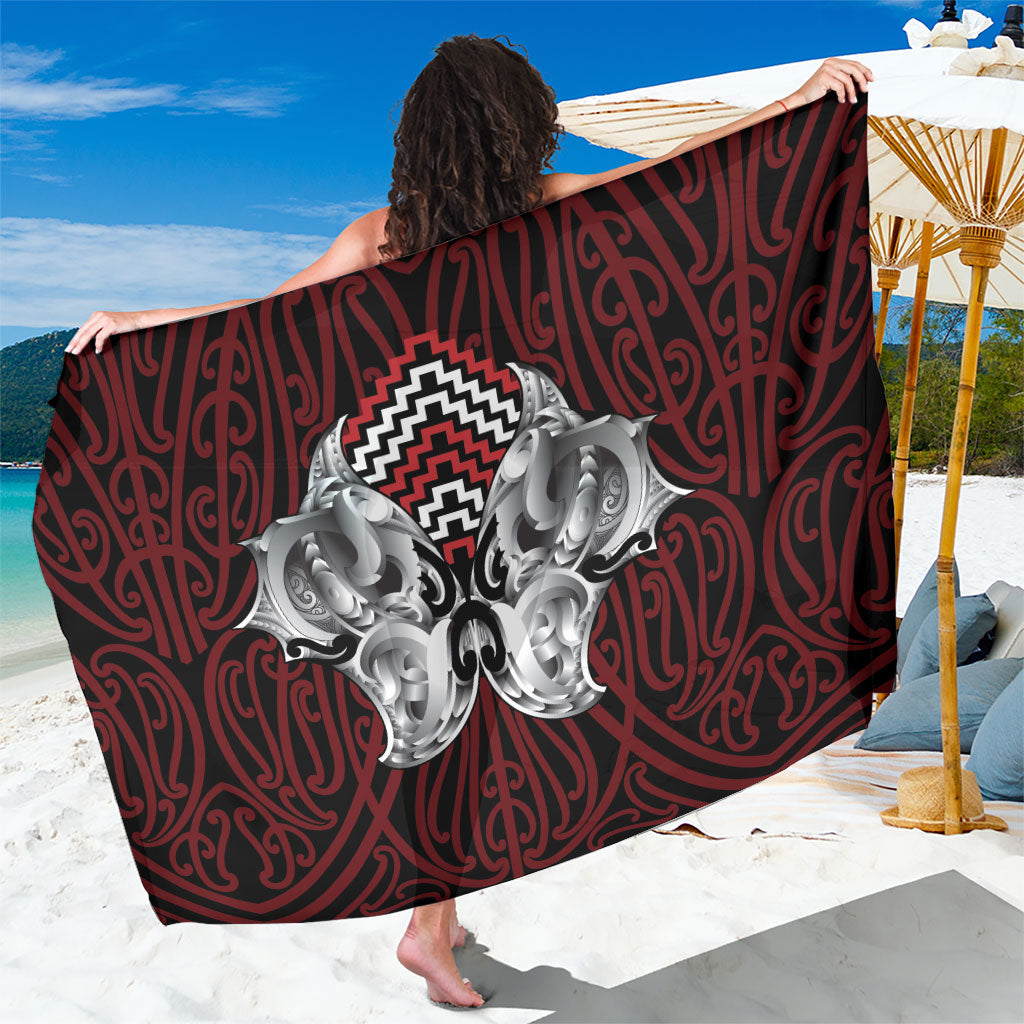 Aotearoa Kowhaiwhai Poutama Red Motif Sarong LT9 One Size 44 x 66 inches Red - Polynesian Pride