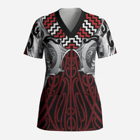 Aotearoa Kowhaiwhai Poutama Red Motif Scrub Top LT9 Adult Red - Polynesian Pride