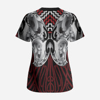 Aotearoa Kowhaiwhai Poutama Red Motif Scrub Top LT9 - Polynesian Pride