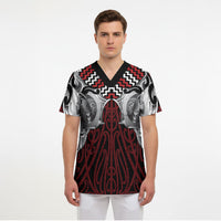 Aotearoa Kowhaiwhai Poutama Red Motif Scrub Top LT9 - Polynesian Pride