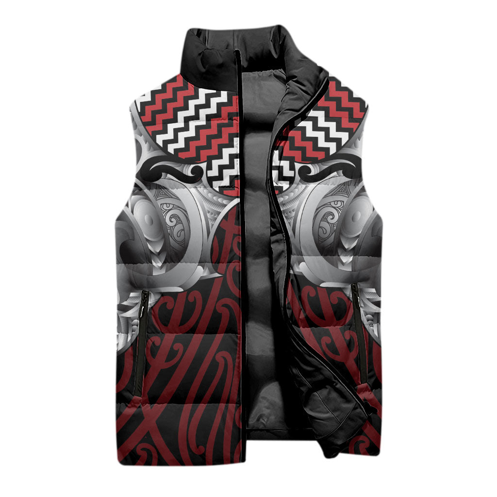 Aotearoa Kowhaiwhai Poutama Red Motif Sleeveless Puffer Jacket LT9 - Polynesian Pride