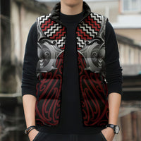 Aotearoa Kowhaiwhai Poutama Red Motif Sleeveless Puffer Jacket LT9 - Polynesian Pride