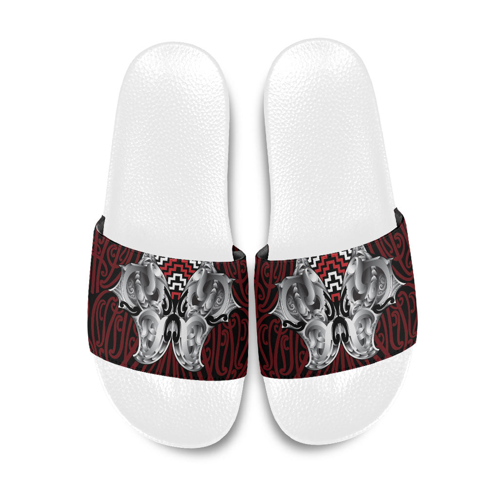 Aotearoa Kowhaiwhai Poutama Red Motif Slide Sandals LT9 Red - Polynesian Pride