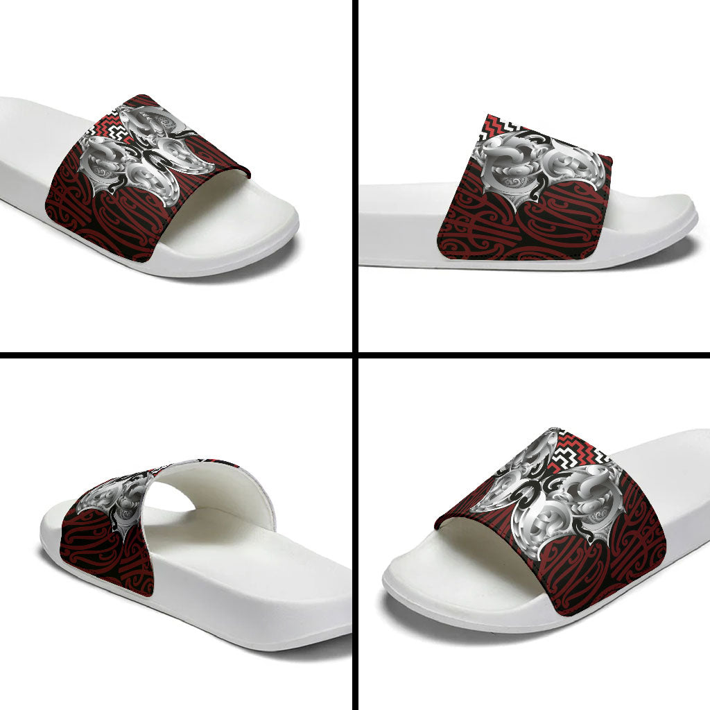 Aotearoa Kowhaiwhai Poutama Red Motif Slide Sandals LT9 - Polynesian Pride