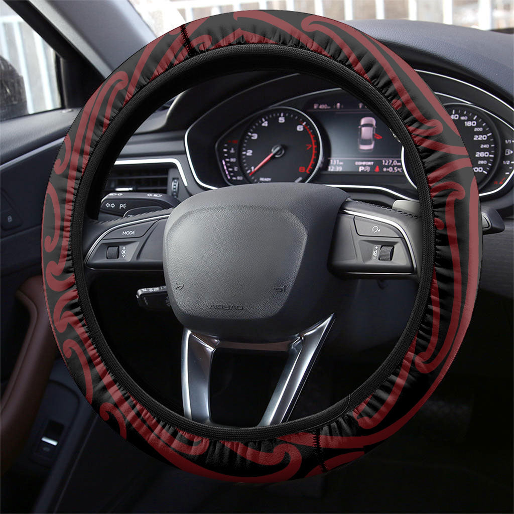 Aotearoa Kowhaiwhai Poutama Red Motif Steering Wheel Cover LT9 - Polynesian Pride
