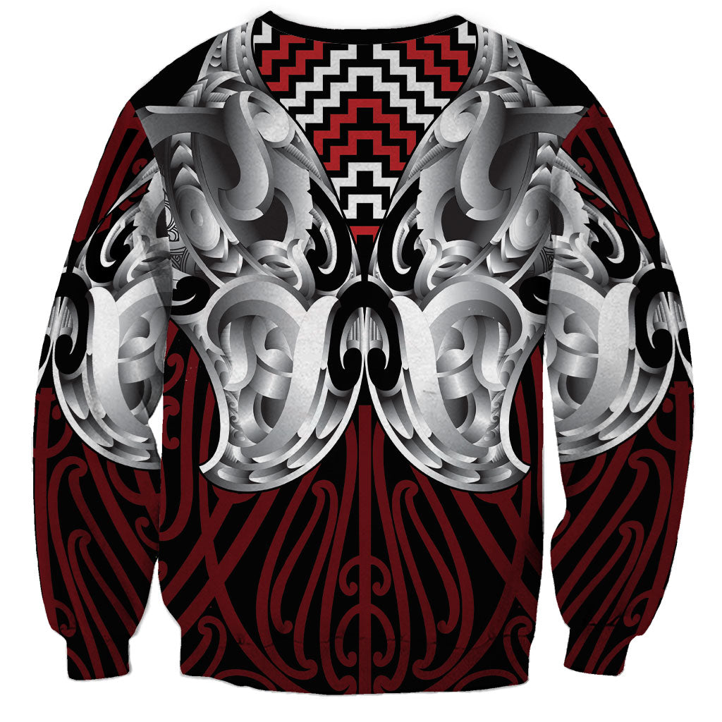 Aotearoa Kowhaiwhai Poutama Red Motif Sweatshirt LT9 - Polynesian Pride