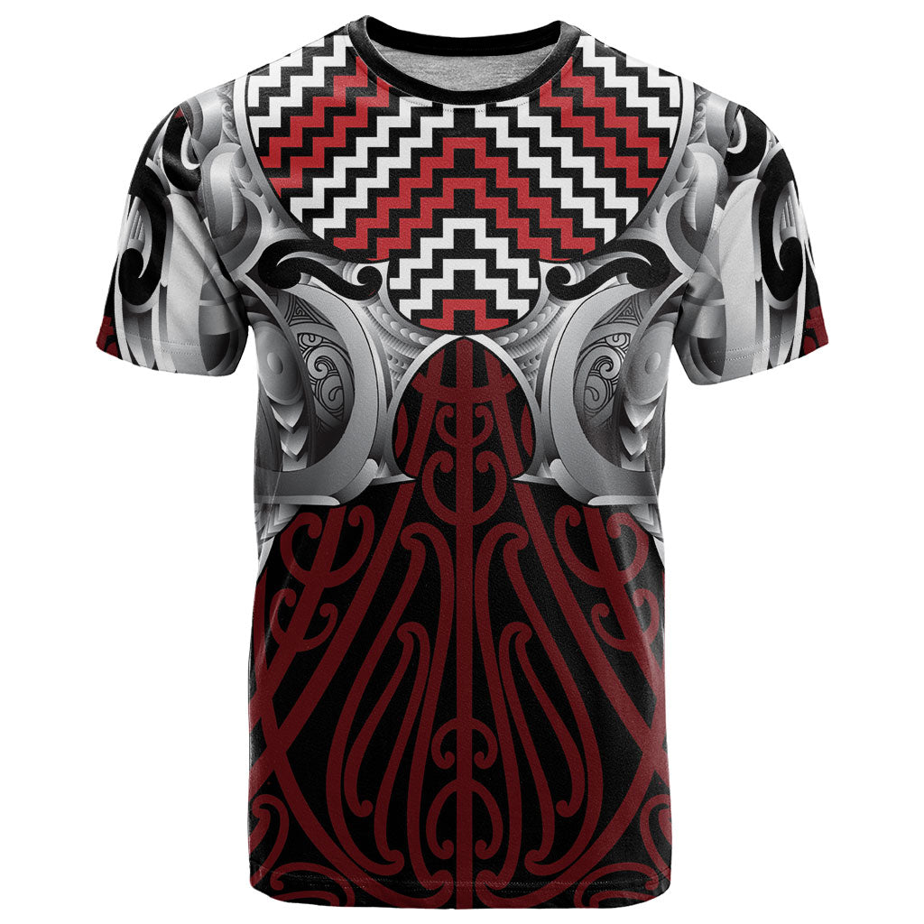 Aotearoa Kowhaiwhai Poutama Red Motif T Shirt LT9 Red - Polynesian Pride