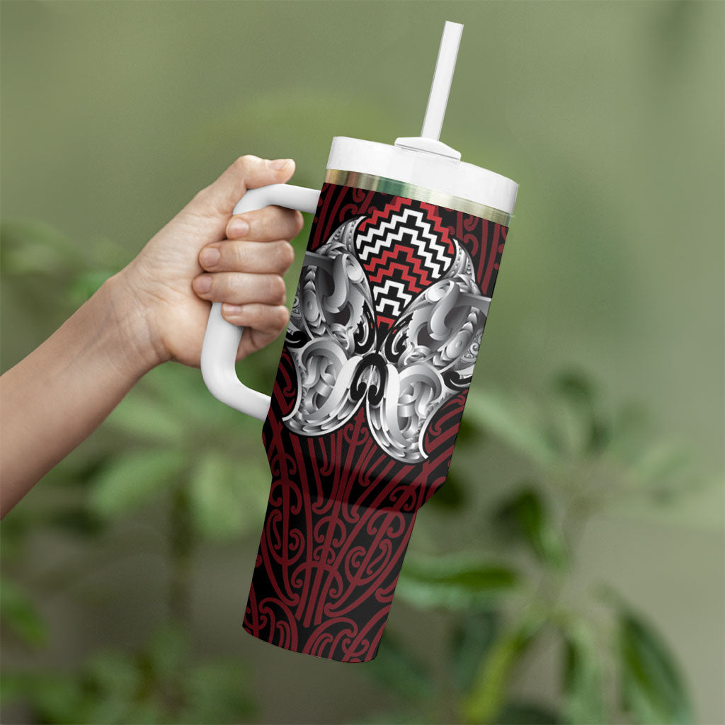 Aotearoa Kowhaiwhai Poutama Red Motif Tumbler With Handle LT9 - Polynesian Pride