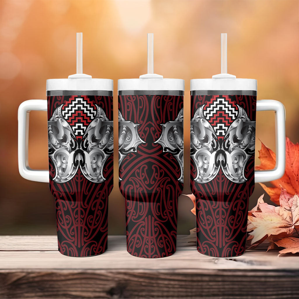 Aotearoa Kowhaiwhai Poutama Red Motif Tumbler With Handle LT9 - Polynesian Pride