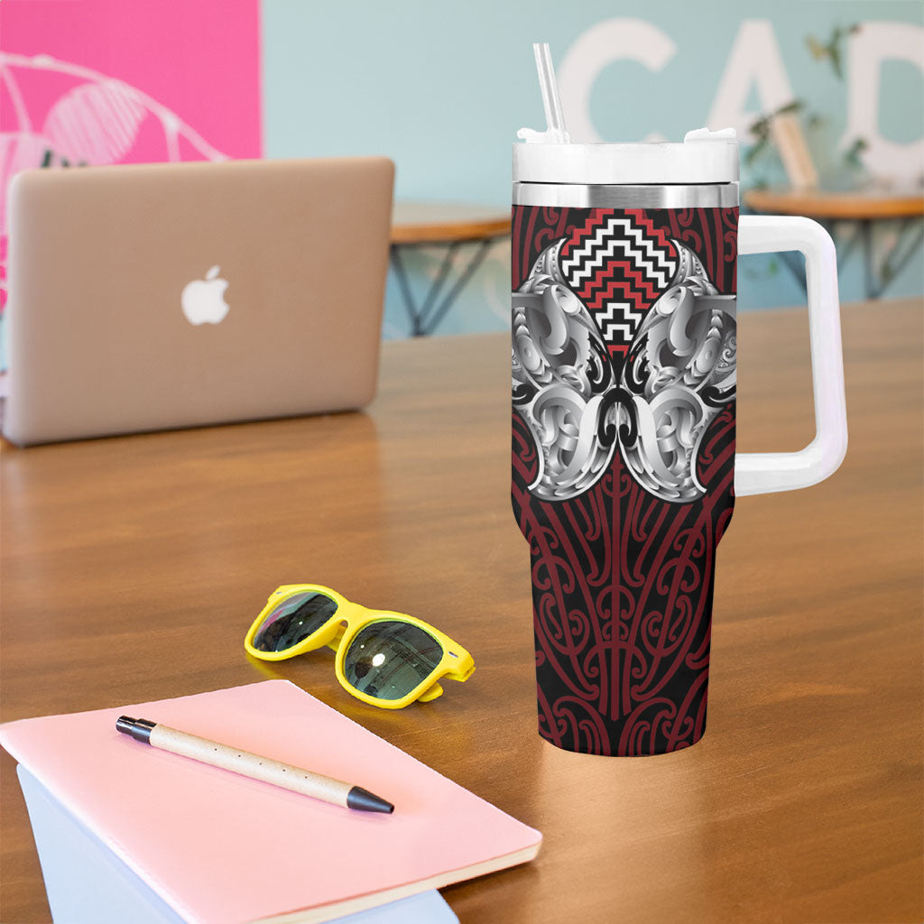 Aotearoa Kowhaiwhai Poutama Red Motif Tumbler With Handle LT9 - Polynesian Pride