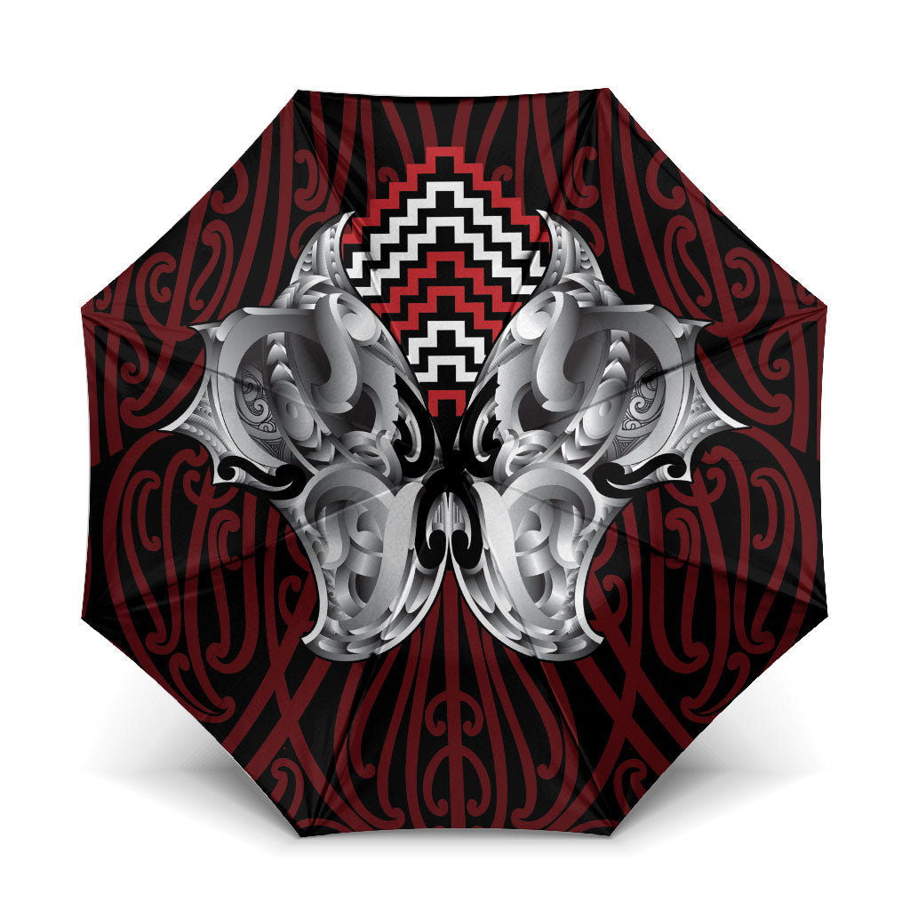 Aotearoa Kowhaiwhai Poutama Red Motif Umbrella
