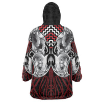 Aotearoa Kowhaiwhai Poutama Red Motif Wearable Blanket Hoodie LT9 - Polynesian Pride